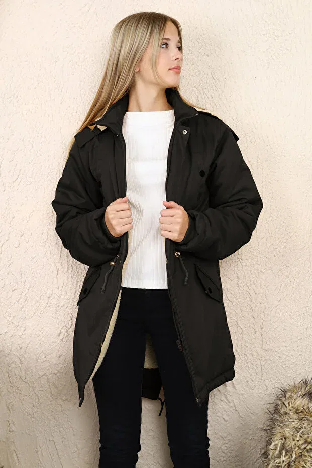 Детское зимнее пальто для девочек с капюшоном Joui Co, Black