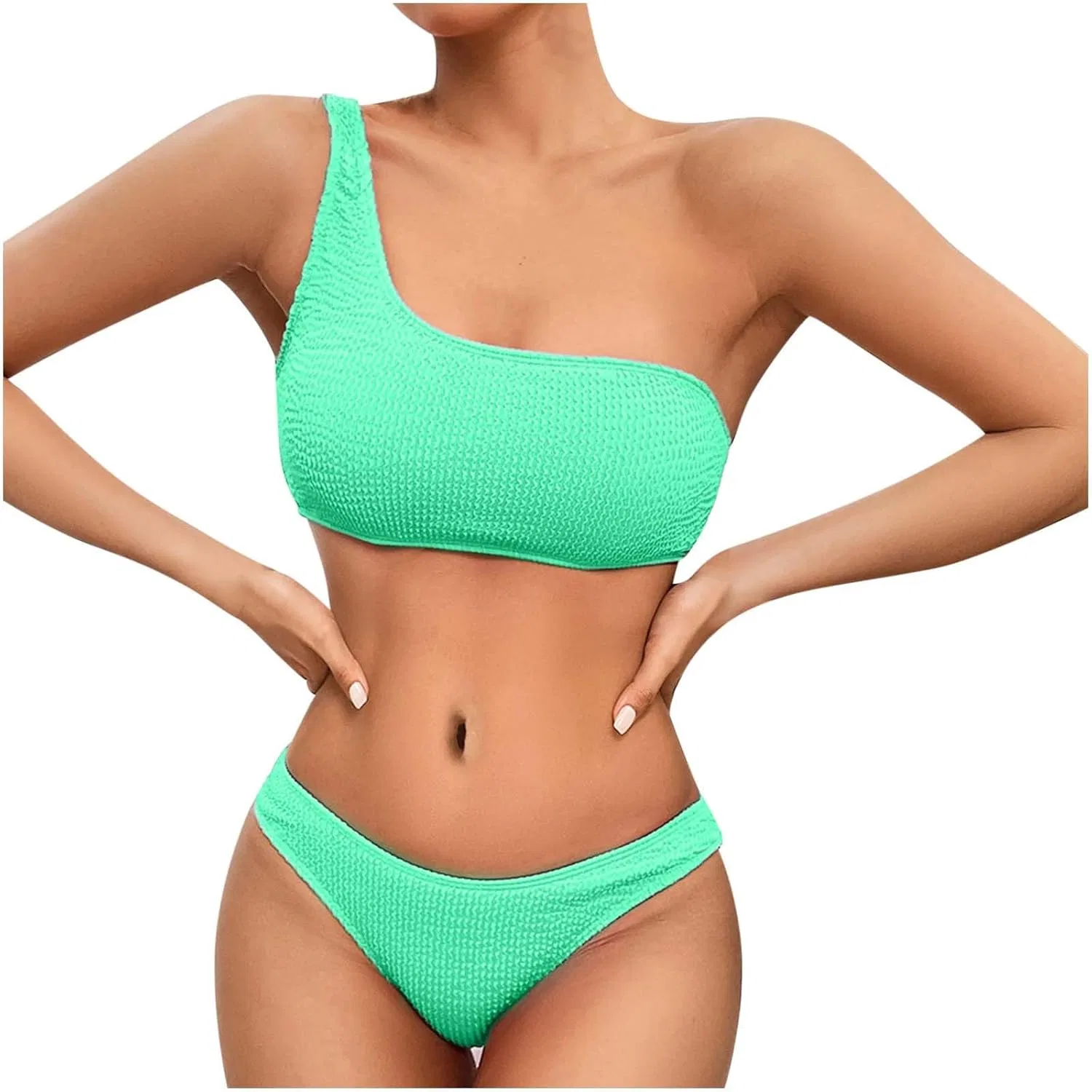 Женский бикини-комплект с одним плечом Ribbed, Green