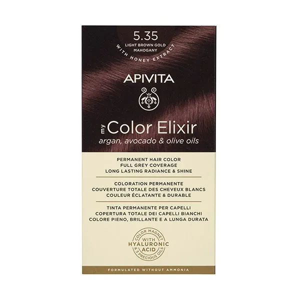 

Перманентное окрашивание My Color Elixir Apivita, цвет light brown gold mahogany