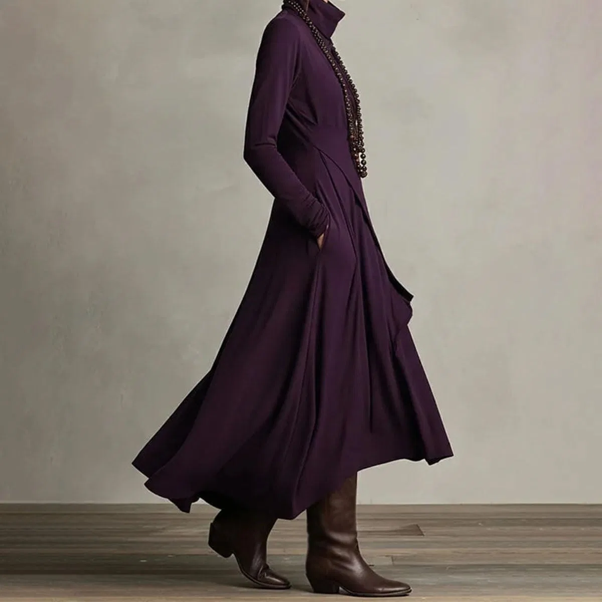 Женское коктейльное платье макси с высоким воротом Bodycon, Purple — фото 4