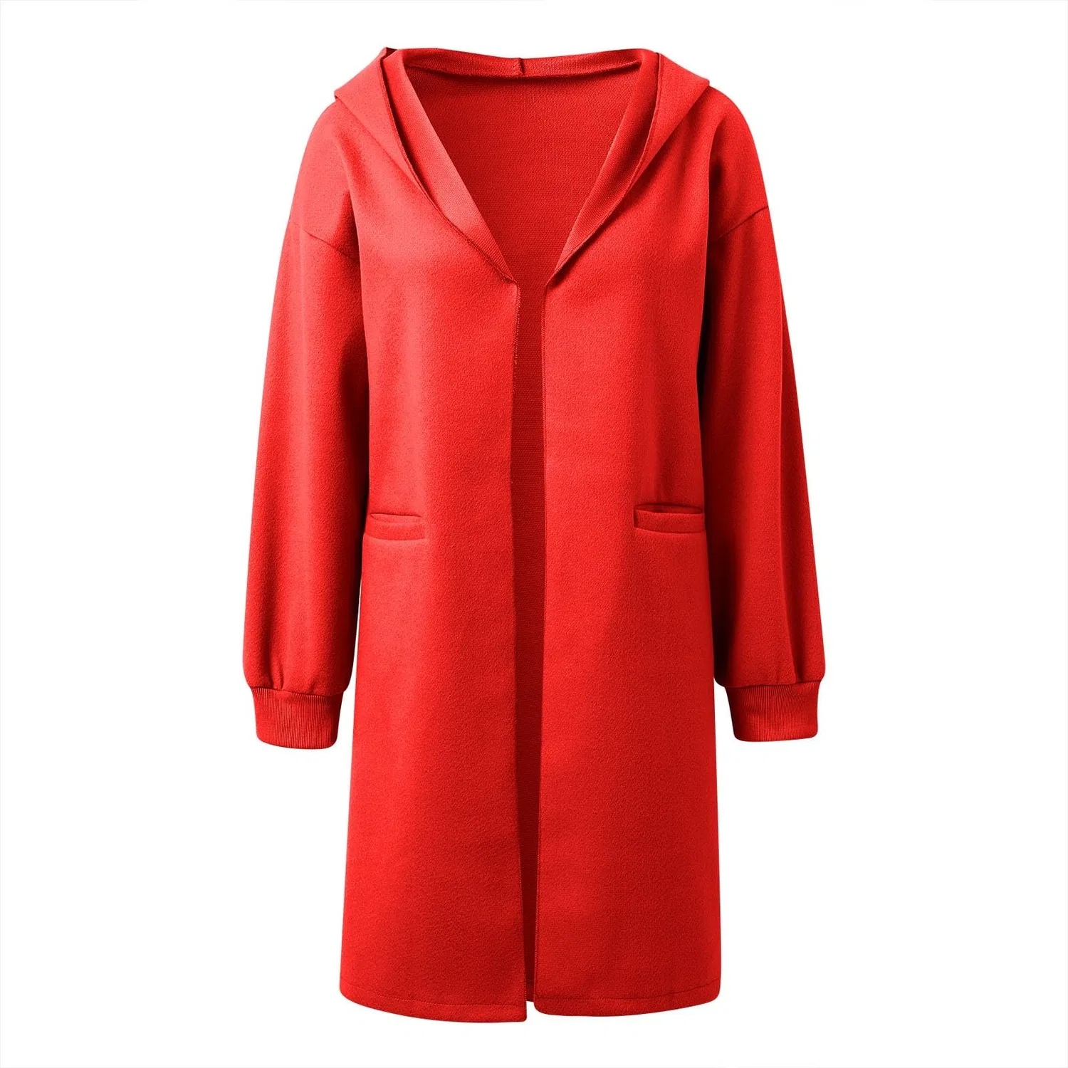 Женское пальто из плотного трикотажа с длинным рукавом, модель Cappotto in maglia spessa da donna, бренд, Rosso — фото 4