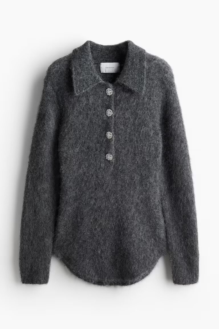 

Свитер H&M A/W 2024 Mohair-Blend with Collar, темно-серый