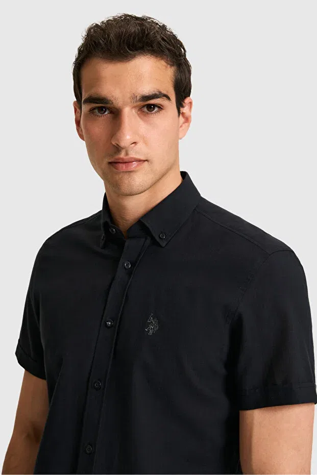 Мужская рубашка с коротким рукавом хлопковая U.S. Polo Assn., Black — фото 2