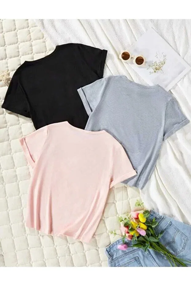 Детский комплект футболок для девочек с принтом Heart Daxis Sportwear Company, Black-Gray-Pink — фото 2
