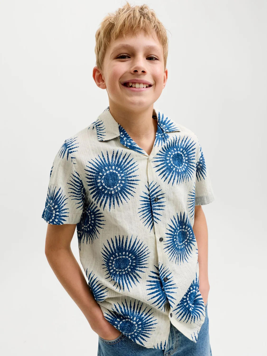 Рубашка курортная с принтом JACK & JONES JUNIOR, синий