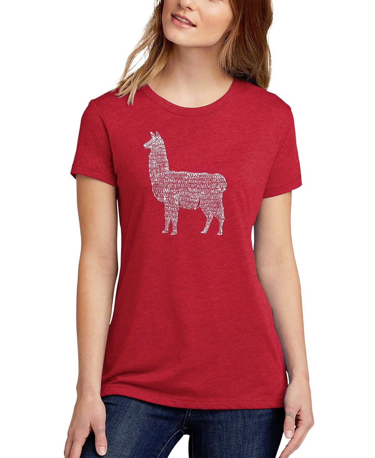 

Женская футболка premium blend llama mama word art LA Pop Art, красный