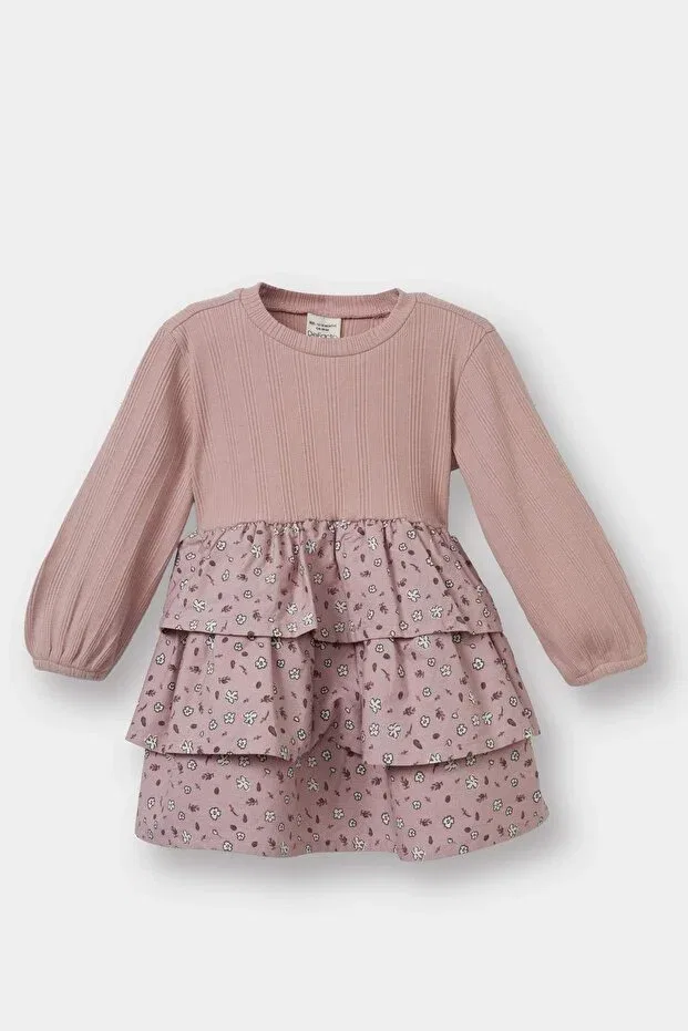 Детское платье для девочек с длинным рукавом Floral Long Sleeve Ribbed Camisole Dress Defacto, Burgundy-Br481