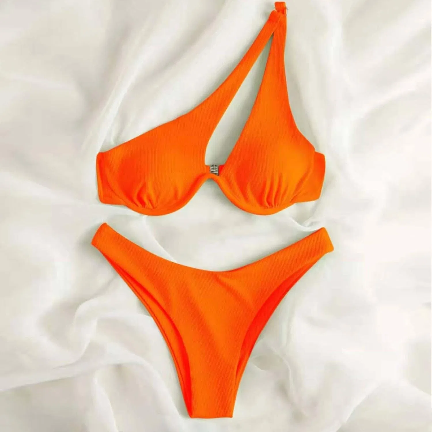 Женский бикини-сет с одним плечом и вырезами, Orange — фото 3
