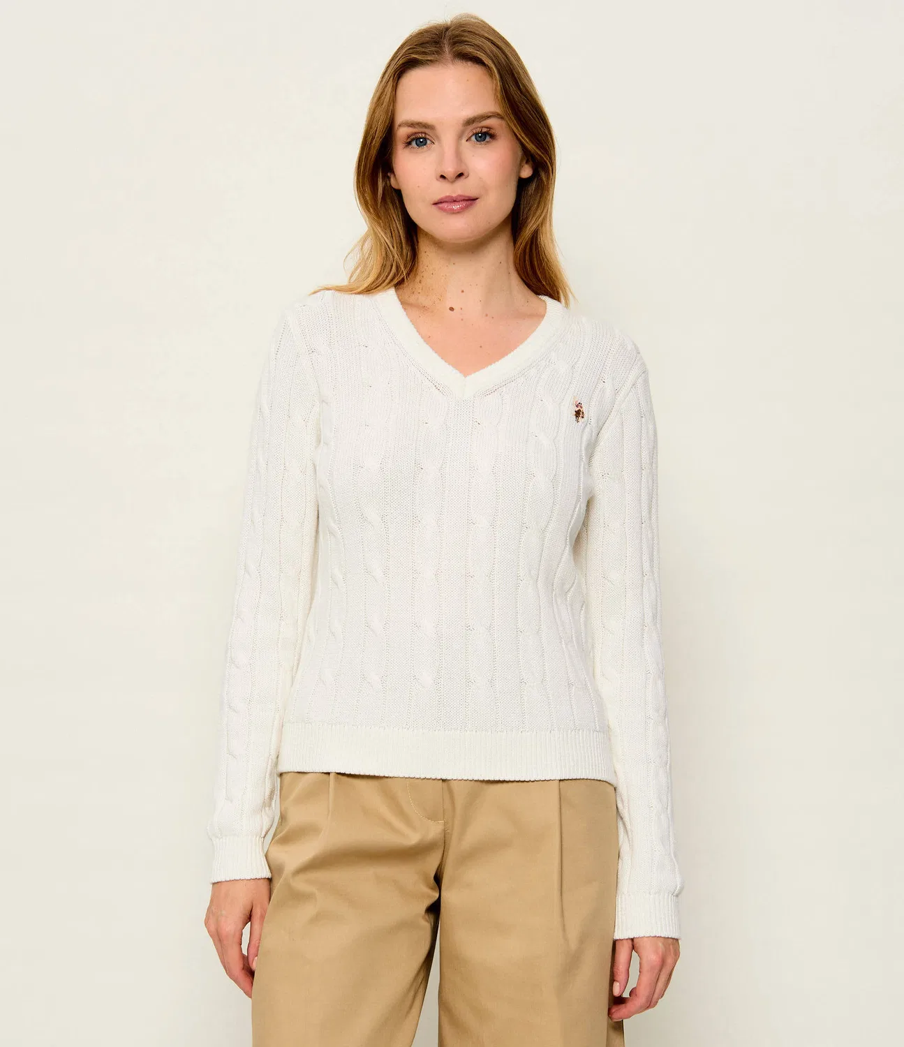 Свитер с V-образным вырезом U.S. Polo Assn., ecru