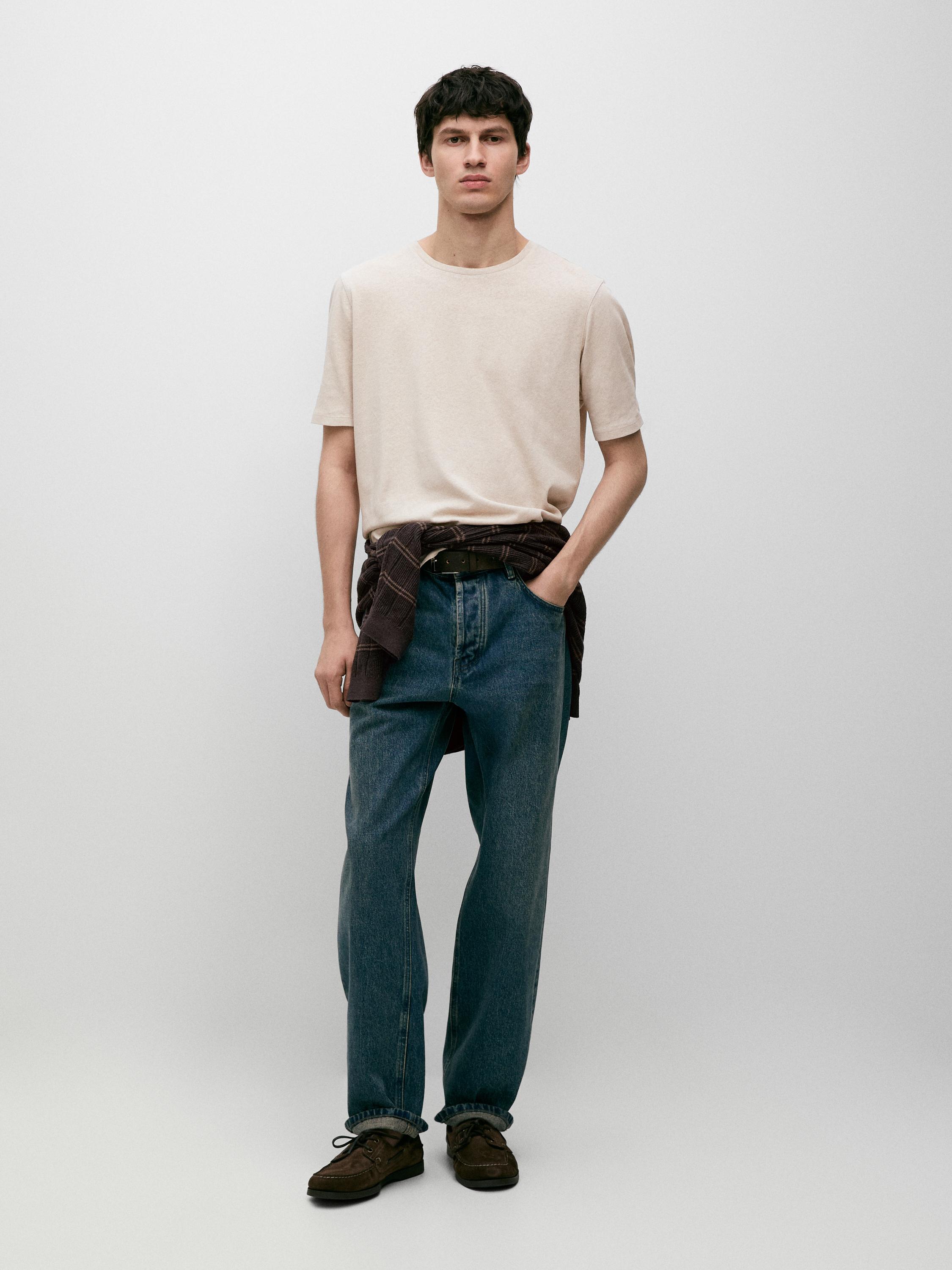 Футболка Massimo Dutti Short Sleeve Linen Blend, светло-коричневый — фото 2