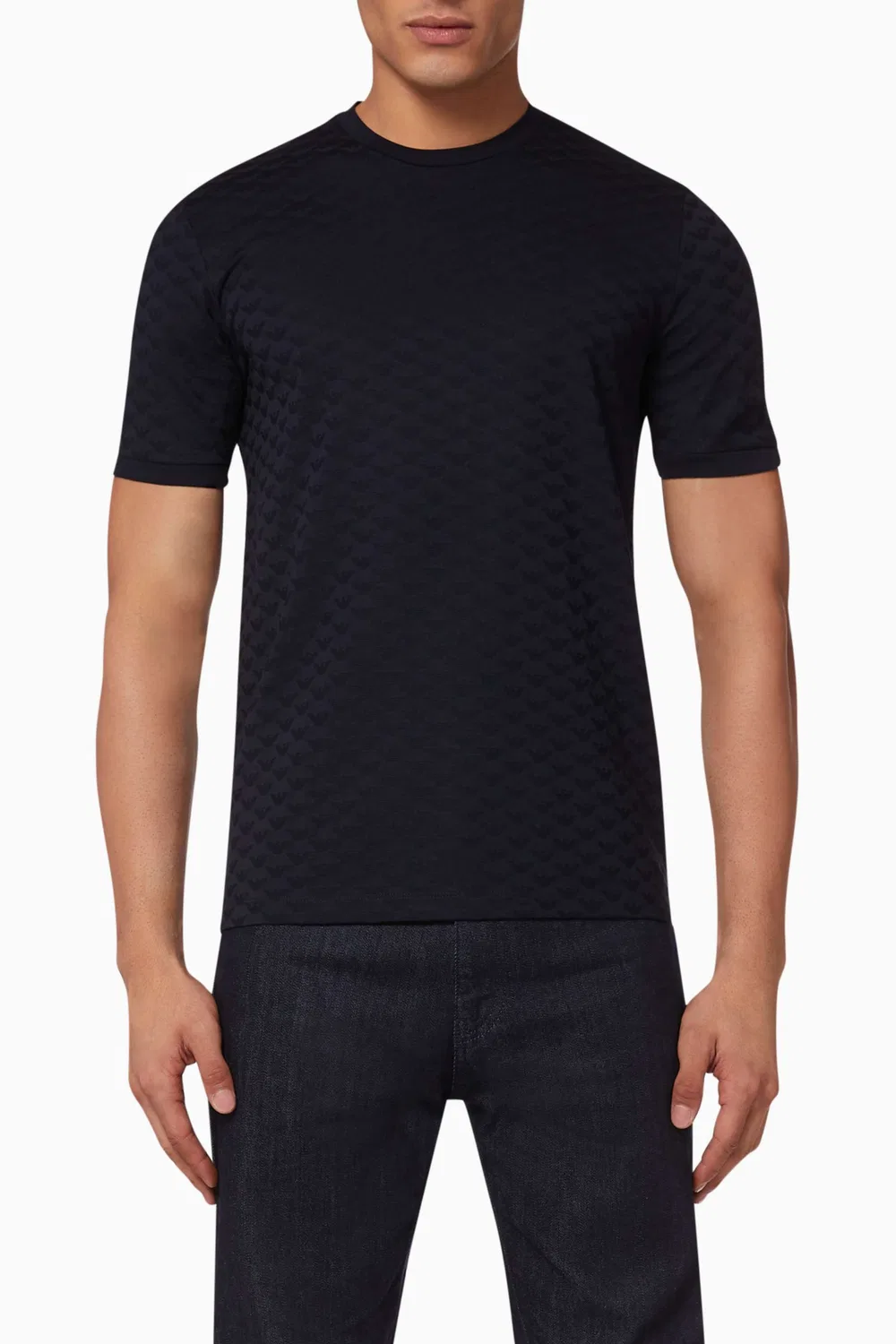 Футболка с коротким рукавом с принтом Eagle Monogram Jacquard Jersey Emporio Armani, синий