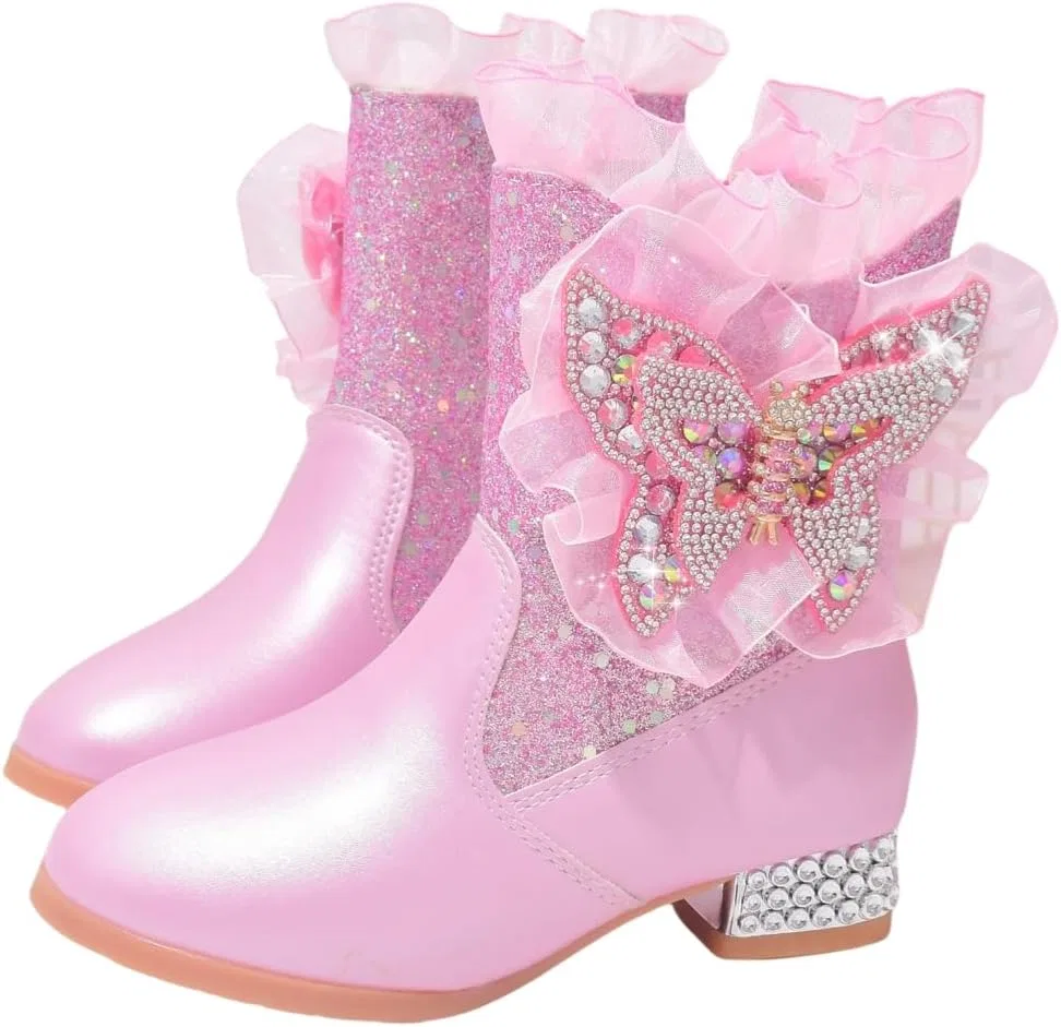 Детские сапоги для девочек с блестками и мехом Auhoho, Pink