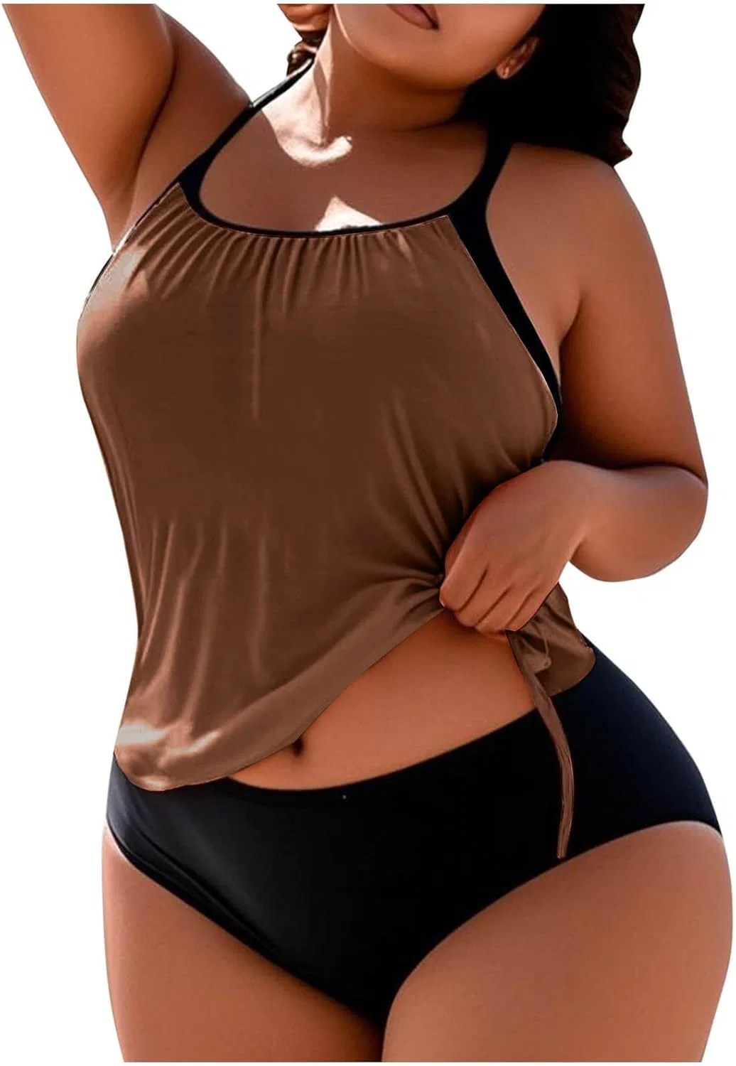 Женский танкини с шортами High Waisted Plus Size, Brown