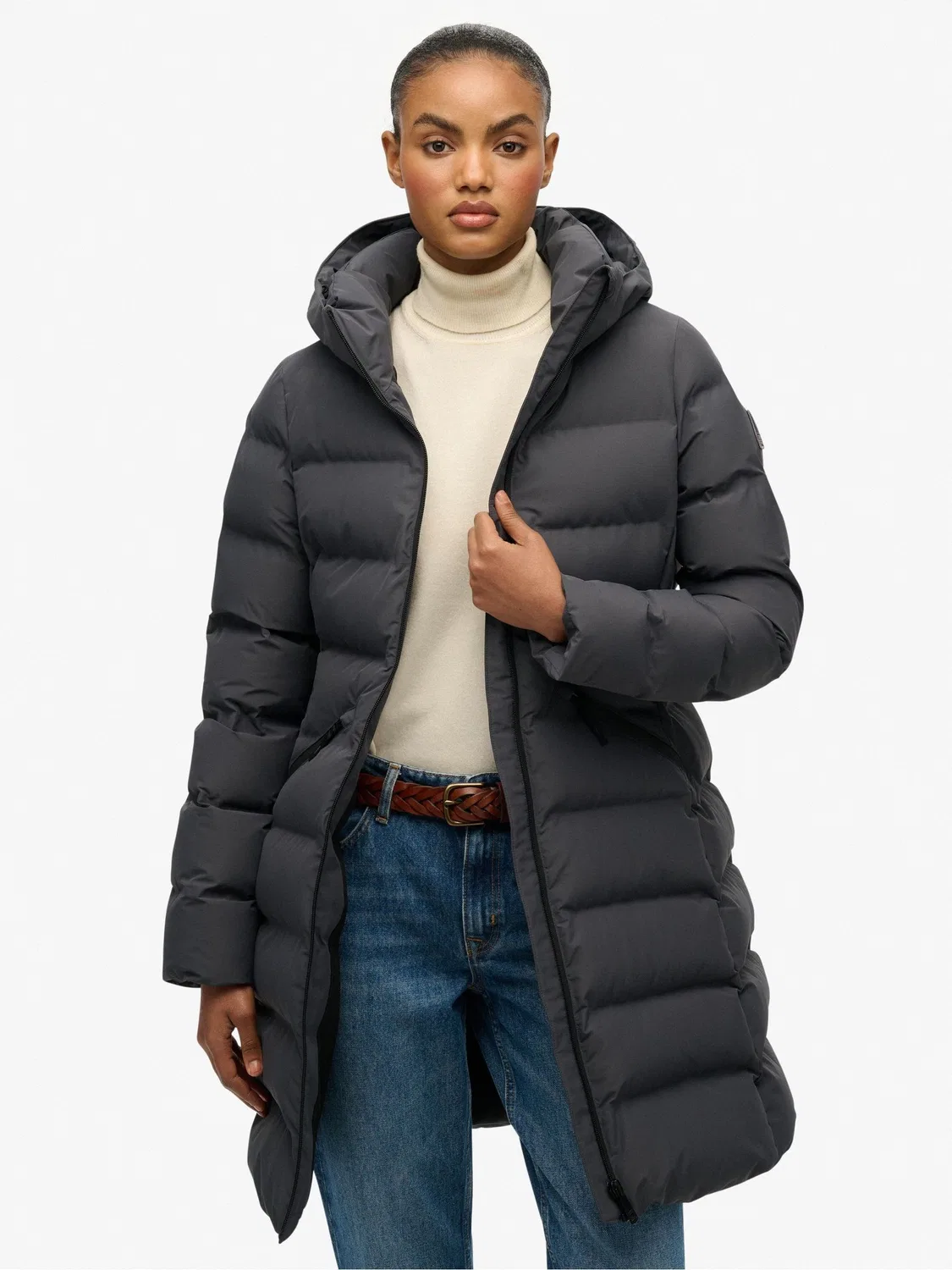 Пуховик мидл Superdry, серый — фото 3
