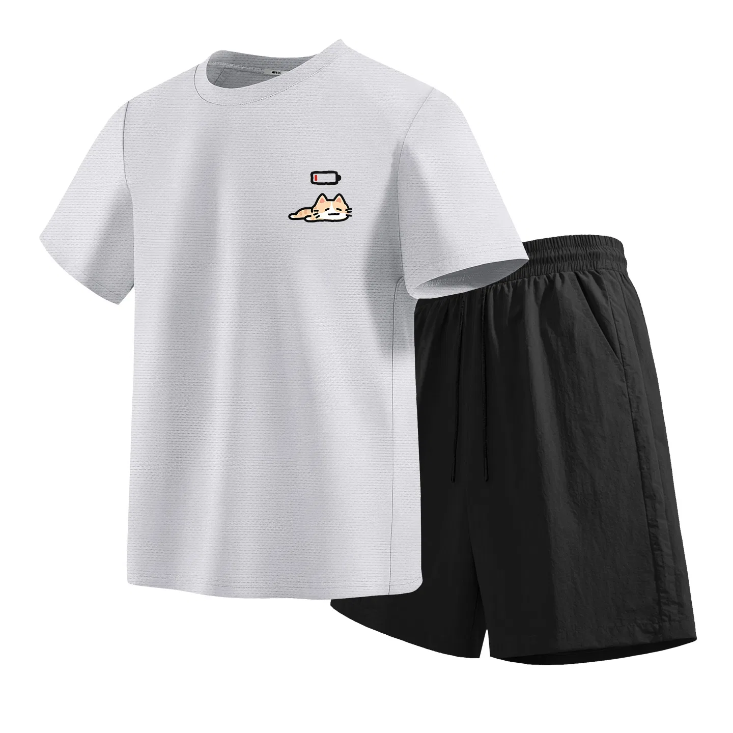 Детский комплект спортивной одежды с принтом MINISO, Light Gray (Tired Orange Cat Chest Logo)+Black