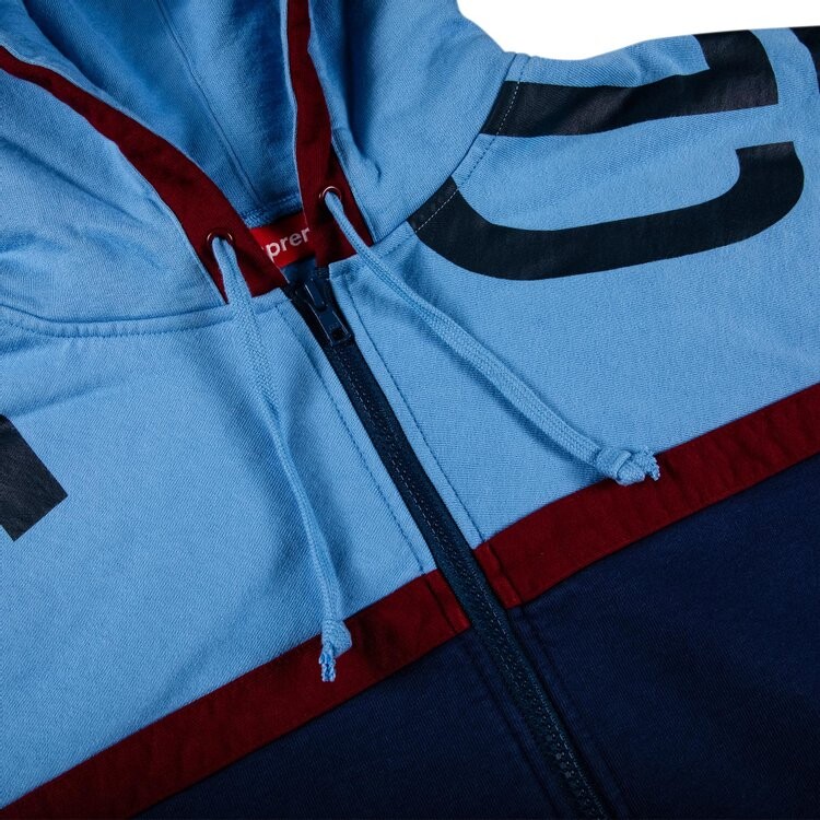 Толстовка Supreme Big Logo Paneled Zip Up Hooded Sweatshirt 'Navy', синий — фото 4