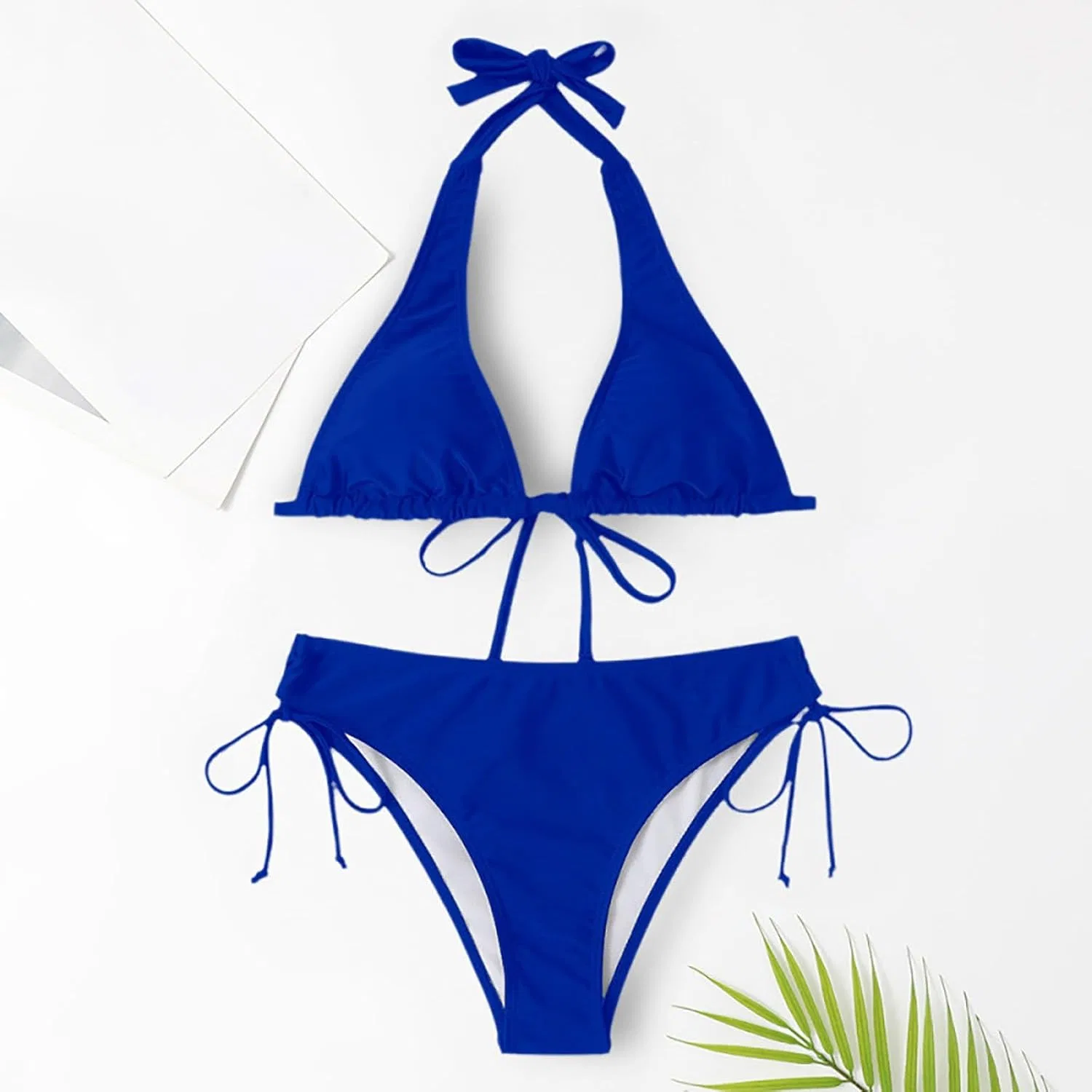 Женский бикини-комплект ribbed halter triangle top Adore, Blue — фото 3
