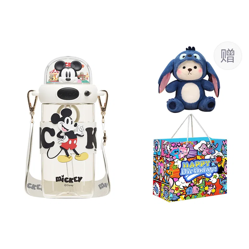 Детская кружка с трубочкой 650 мл Disney Sparkle Space Cup, Mickey Mouse+Teddy Bear Plush+Stitch Shopping Bag, Disney, Multicolor