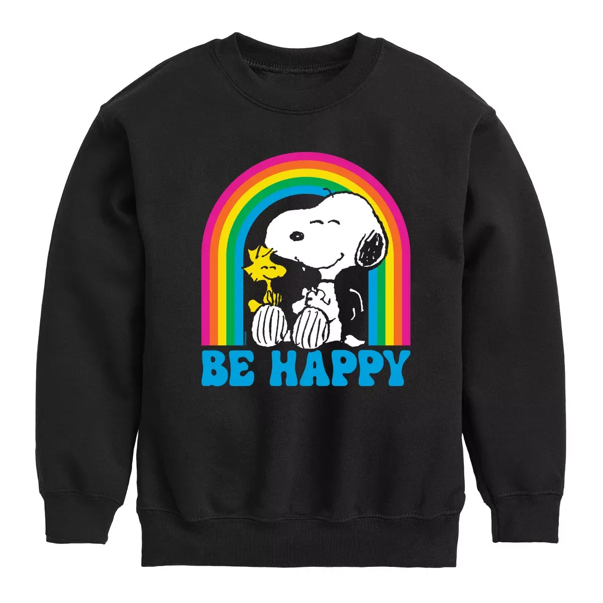 Детский свитшот для мальчиков с принтом Be Happy Rainbow Peanuts, Black