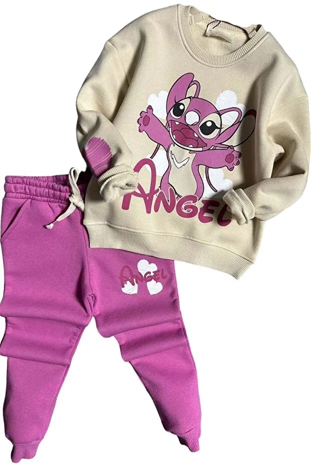 Детский для девочек комплект спортивного костюма с принтом Stitch Character Angel Text Riccotarz, Pink — фото 4