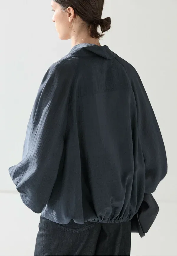 Куртка из лиоцелла Transparent bomber jacket Massimo Dutti, темно-синий — фото 3