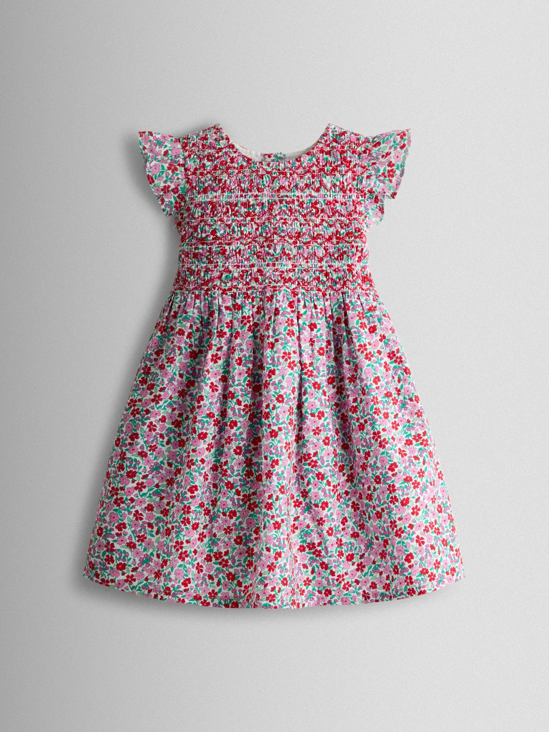 Платье детское с вышивкой Smocked Floral Jojo Maman Bébé, красный цветочный принт — фото 2