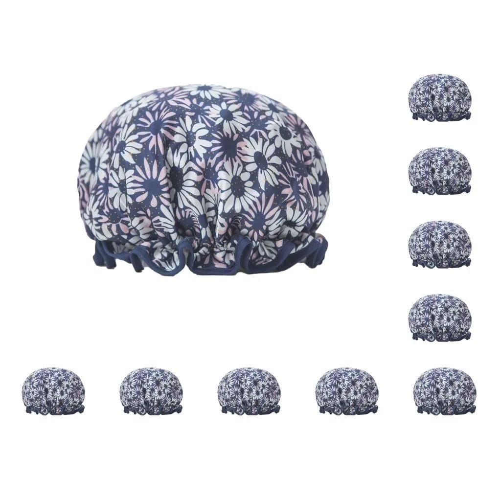 Шапочка для душа Satin, 10 шт, Paowsietiviity, 27x11x0.1 см, 10er-Set (marineblaue große Blume)
