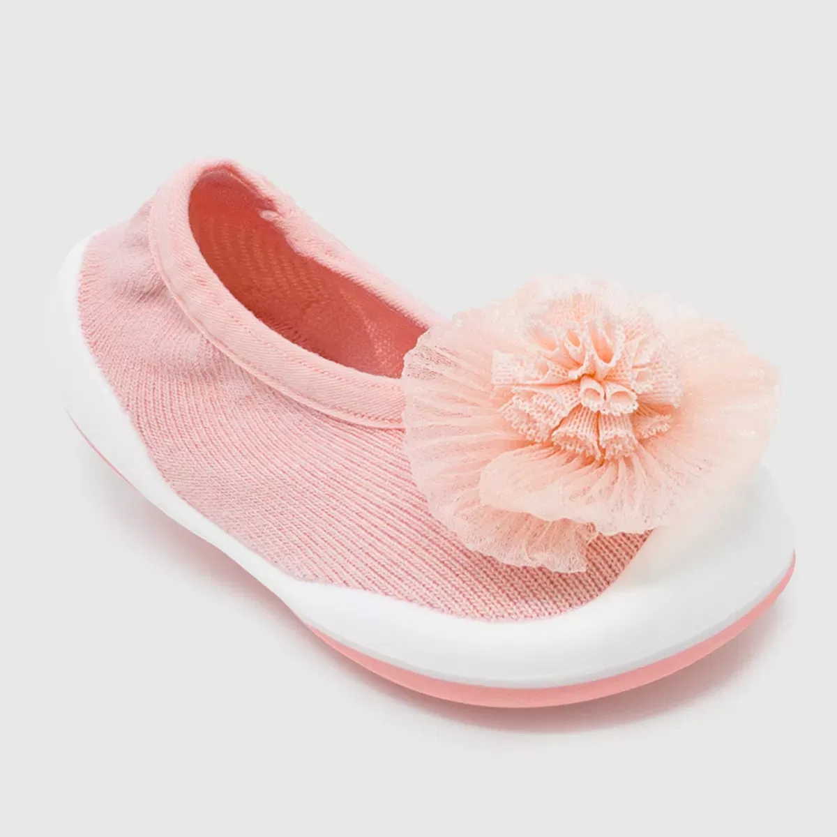 Детские туфли-носки для девочек с цветком Flat Pompom Komuello, Pink