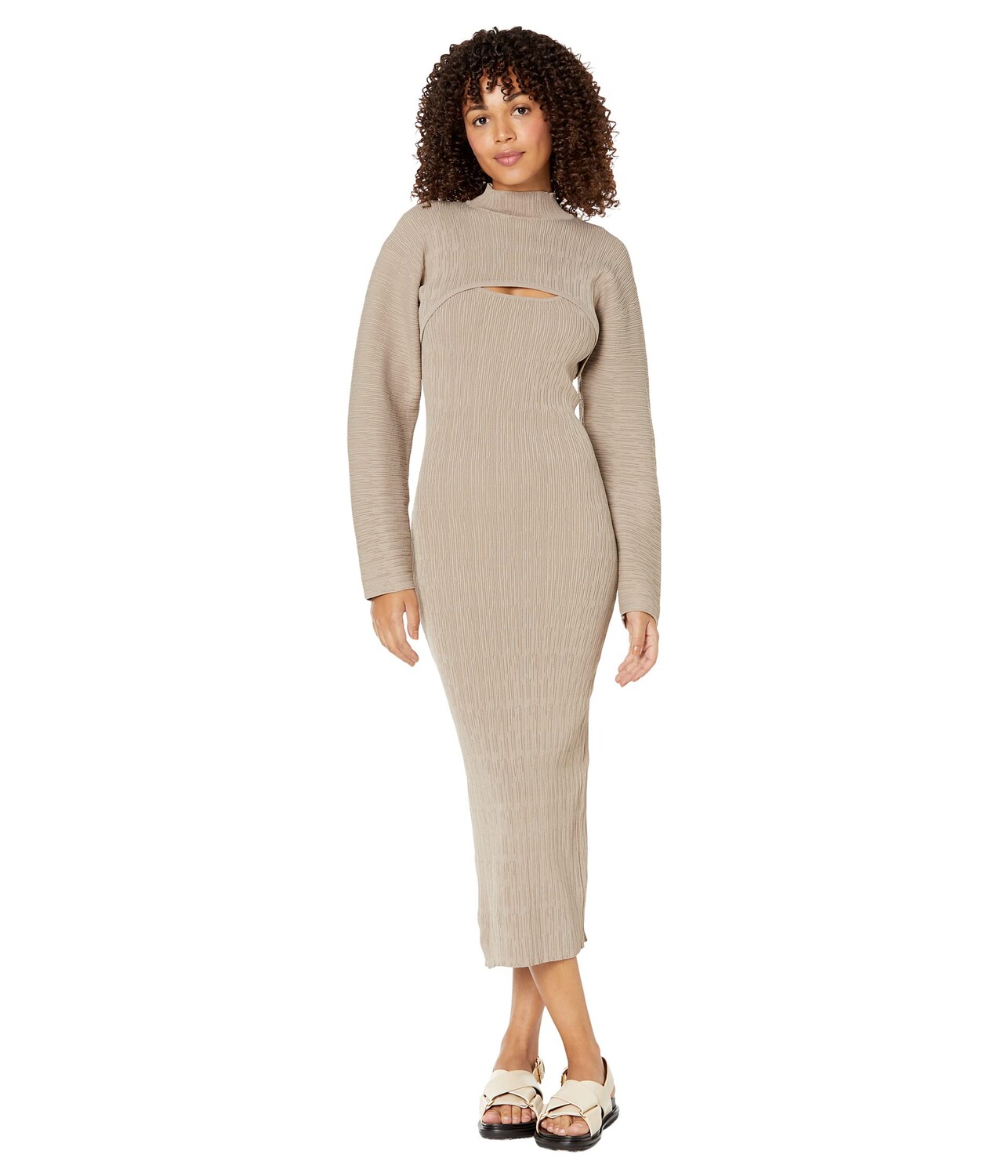 

Платье MOON RIVER, Textured Midi Sweaterdress with Matching Turtleneck Bolero
