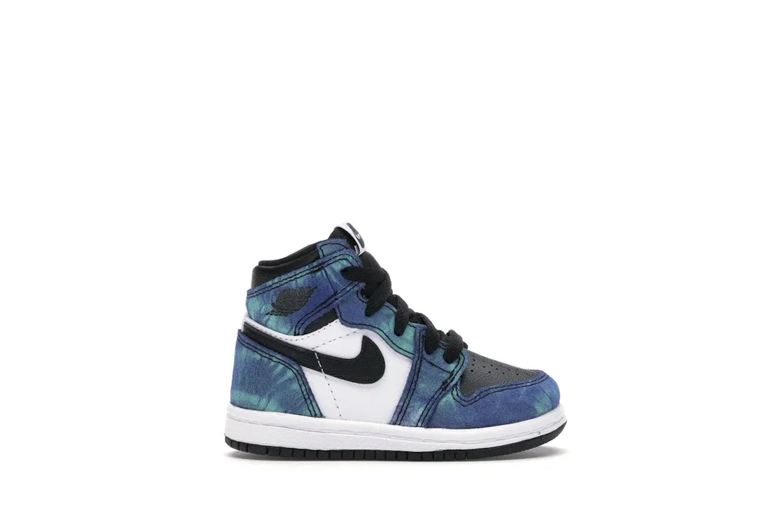 Детские кроссовки с принтом Jordan 1 Retro High Tie Dye Jordan, White/Black-Aurora Green