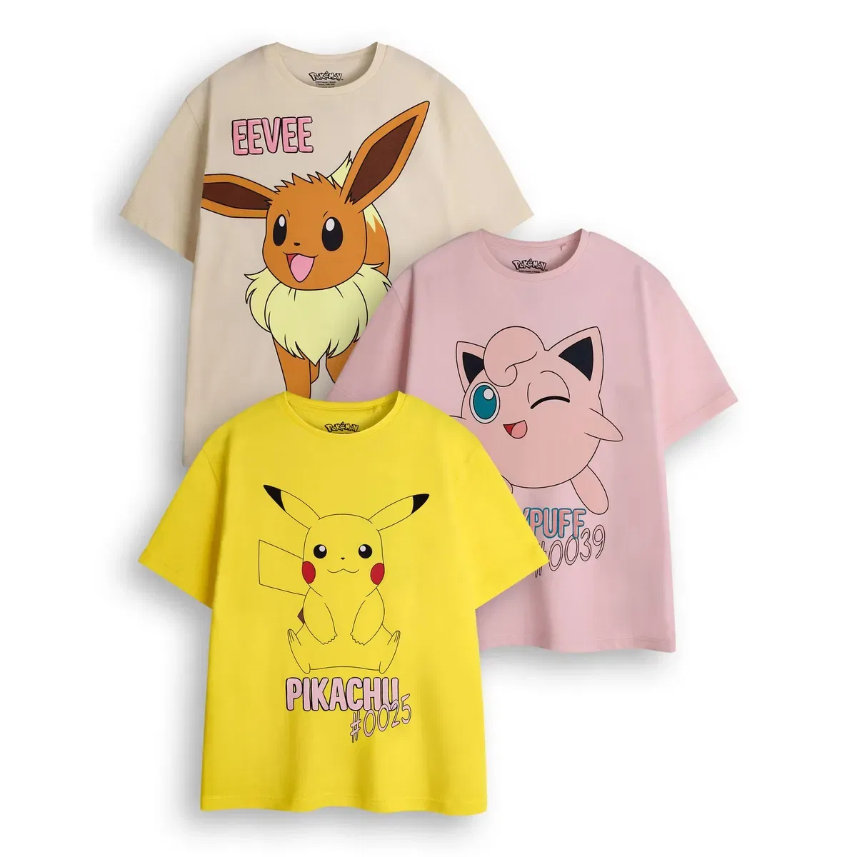 Комплект из 3 футболок с коротким рукавом Pikachu, Eevee & Jigglypuff Pokemon, Multi