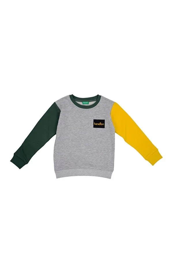 Детские свитшот для мальчиков с принтом United Colors Of Benetton, Mix Gray Mélange Yellow Green