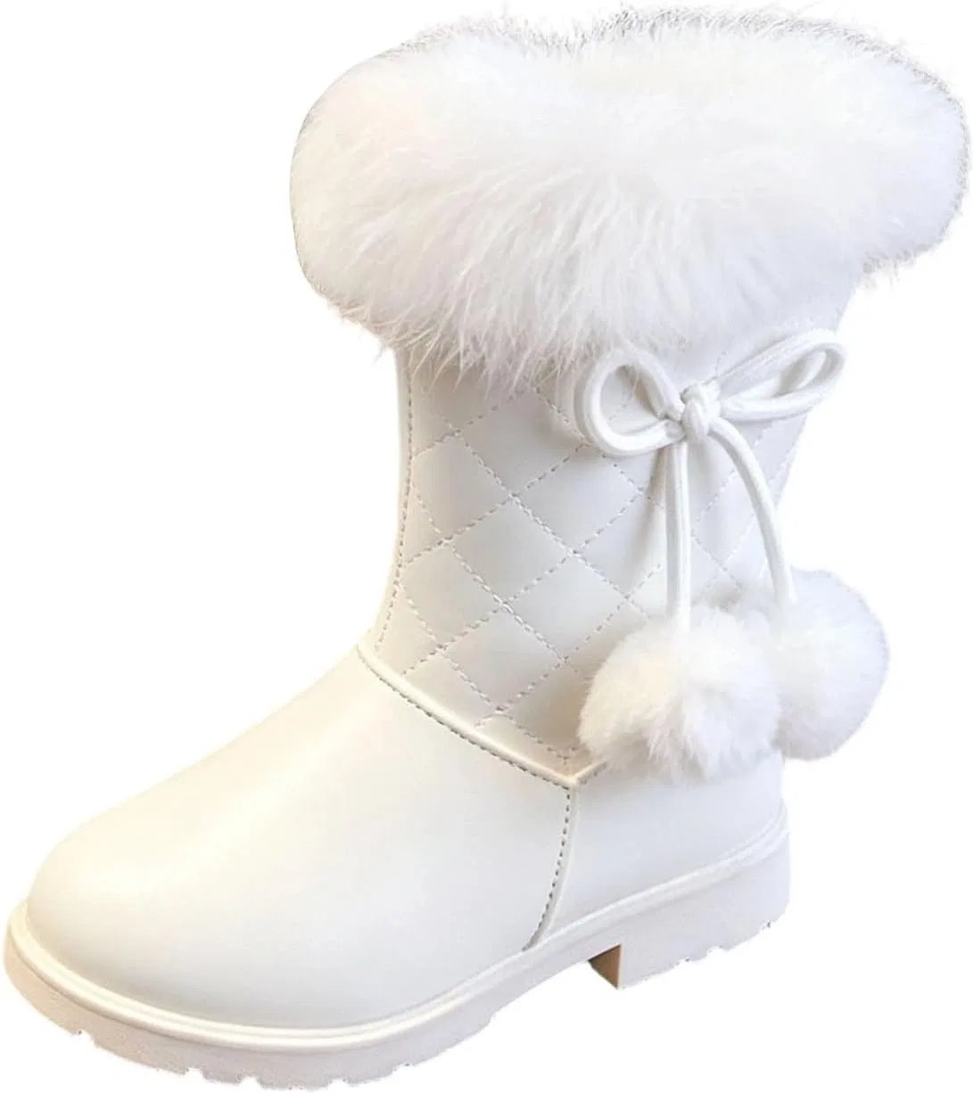 Детские зимние сапоги для девочек с меховой подкладкой и бантом SHOPESSA, White