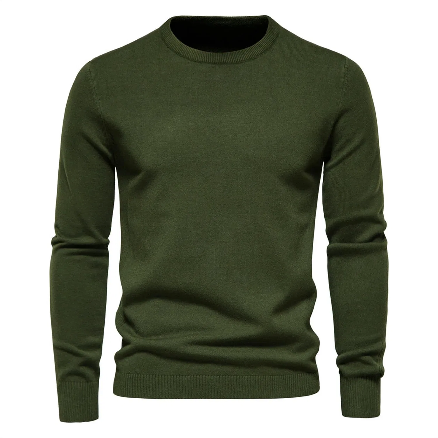 Мужской свитер с высоким воротником, военный зеленый, Army Green Round Neck