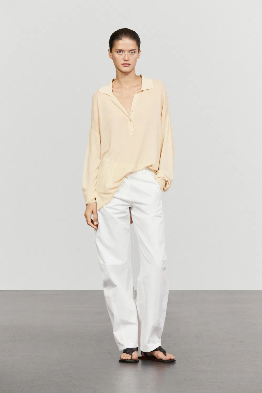 Поло-свитер Massimo Dutti, из смеси хлопка и шелка, слоновая кость