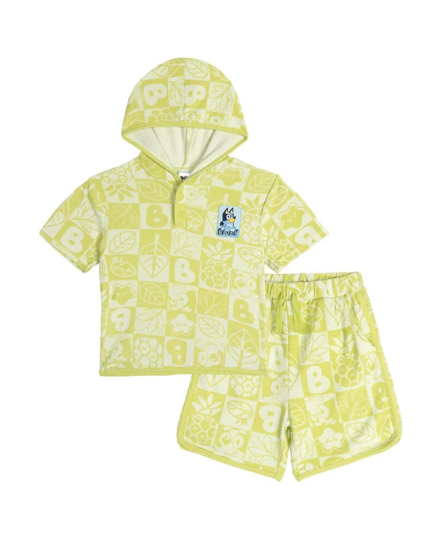 Комплект детской одежды с капюшоном и шортами Bluey Bluey Green Checker