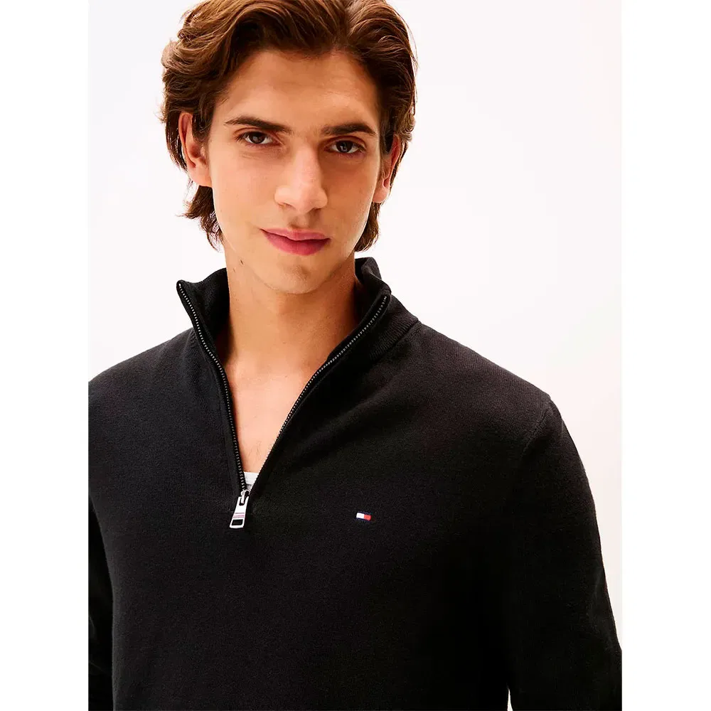 Мужской свитер с высоким воротником и полузастежкой-молнией Pima Org Ctn Mock Half-Zip Tommy hilfiger, Black — фото 4