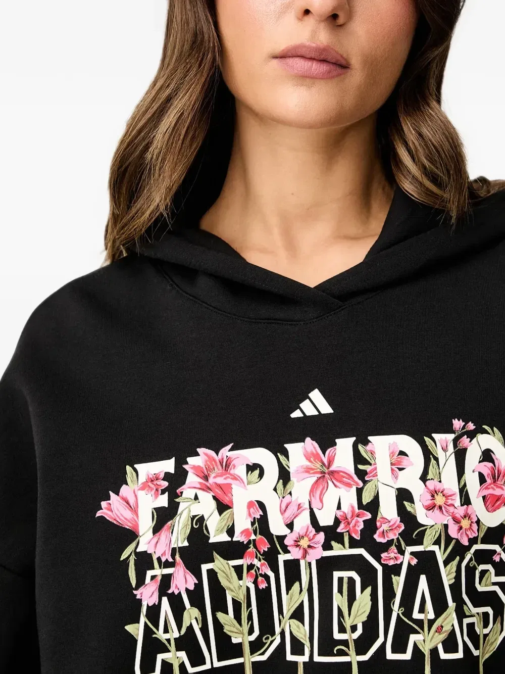 Худи adidas X Farm Rio с цветочным принтом, черный — фото 4