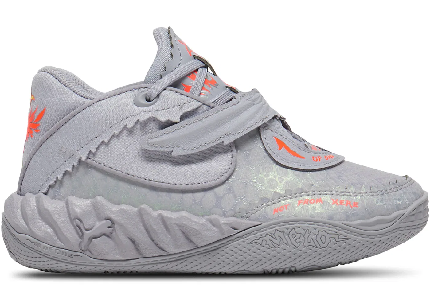Детские кроссовки для мальчиков с дизайном Puma LaMelo Ball MB.05 Shine Puma, Vibrant Silver/Yellow Alert/Glowing Red