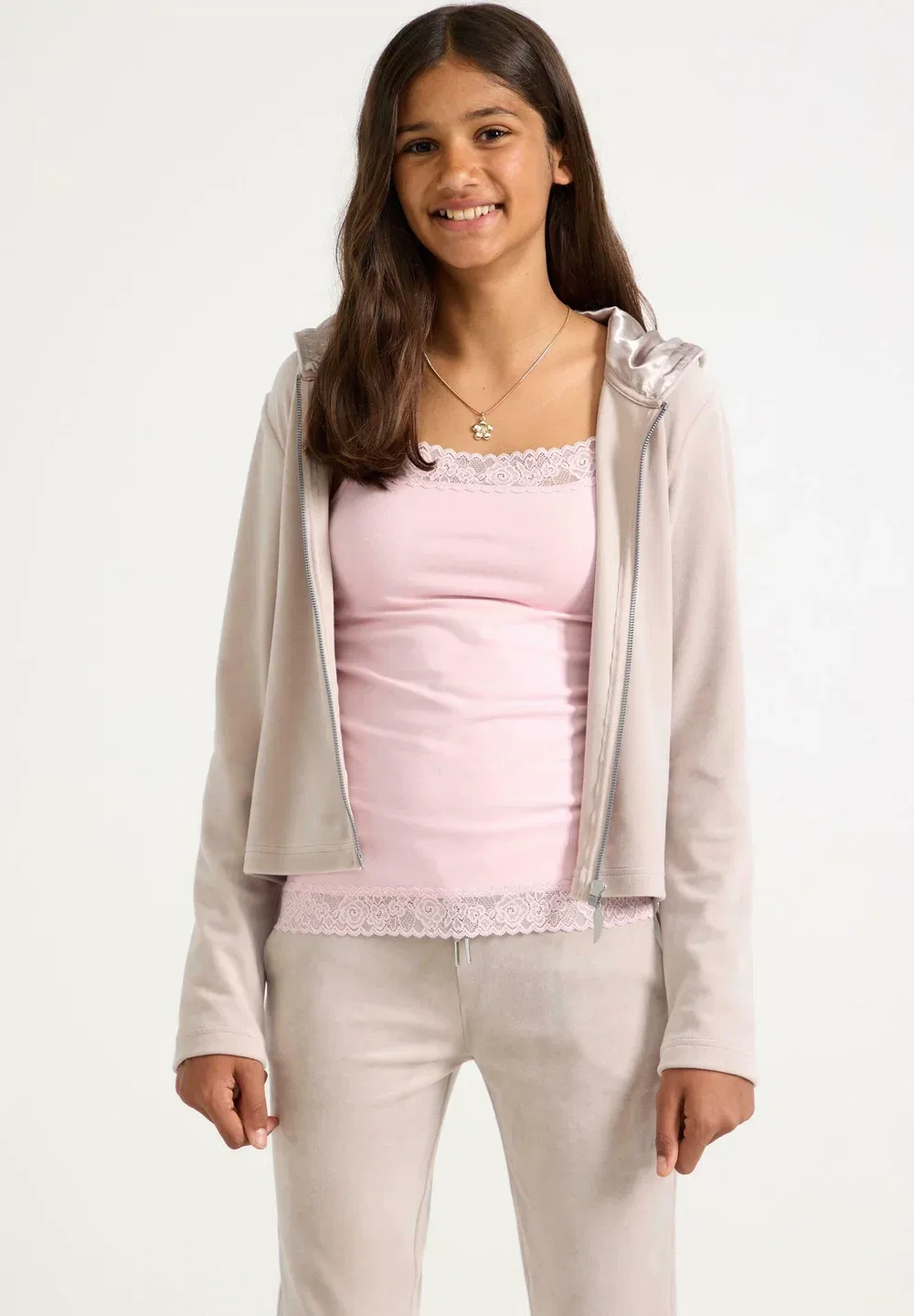 Велюровая толстовка на молнии Lindex, Light Grey — фото 4