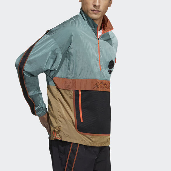 Куртка sports stand collar cardigan jacket yellow green colorblock Adidas, желтый — фото 4