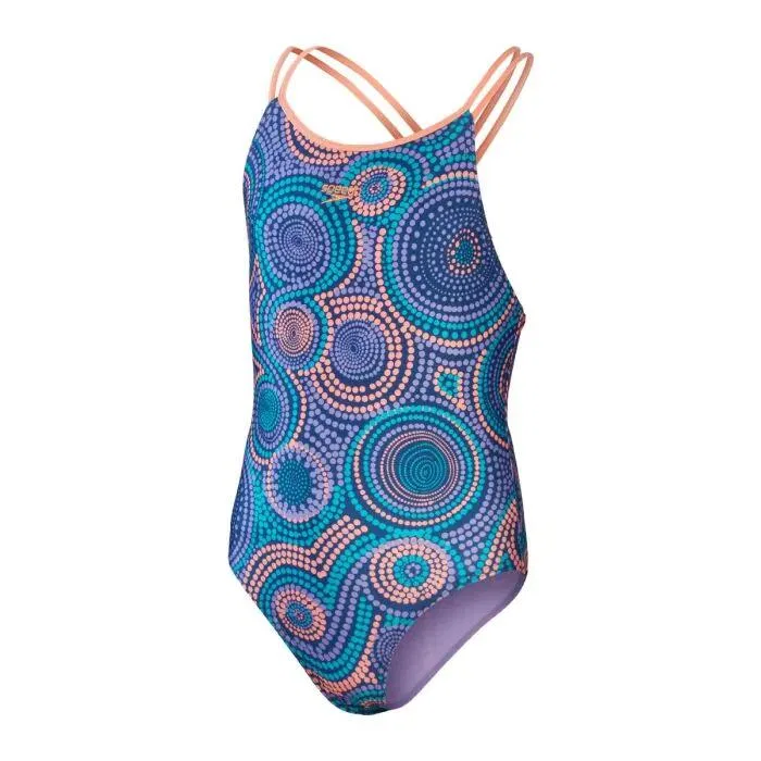 Детский цельный купальник с двойными тонкими бретелями Speedo Allover, Blue Violet Multicolor — фото 4
