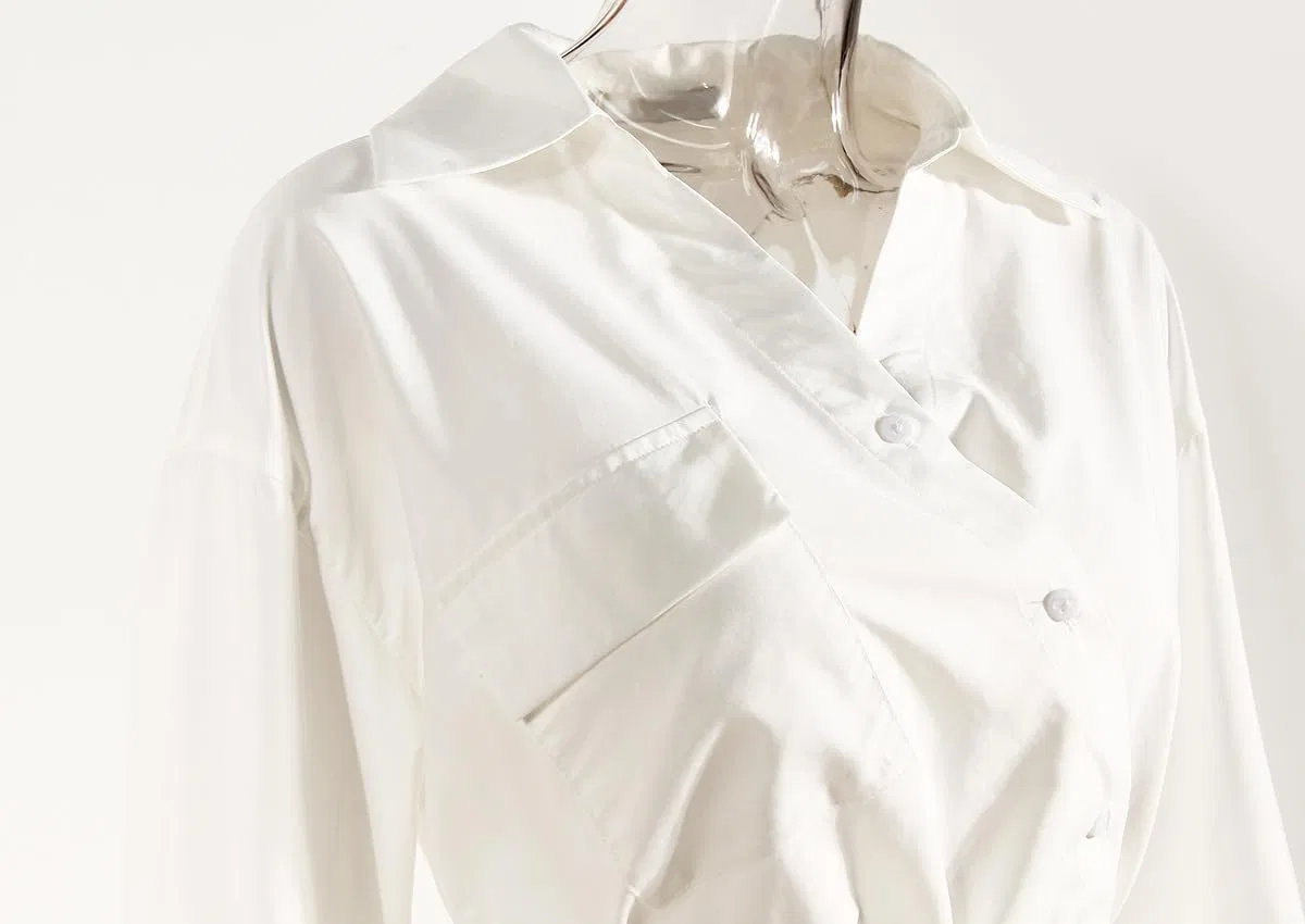 Женское мини-платье с воротником и пуговицами High Waist, White — фото 2