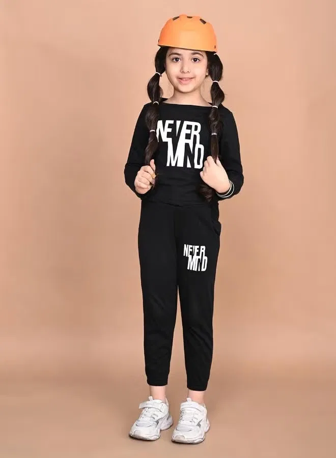 Комплект топ с джоггерами с принтом Never mind Lilpicks, черный — фото 2