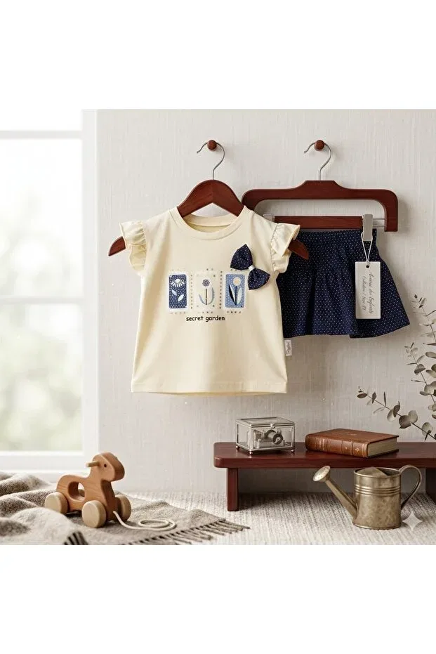 Детский комплект для девочек с принтом Suprem double summer skirt set Erca Home Tekstil Ürünleri, Navy Blue — фото 2