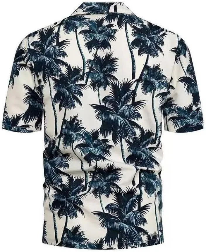 Мужская рубашка с коротким рукавом с принтом, Coconut Tree, белый — фото 4