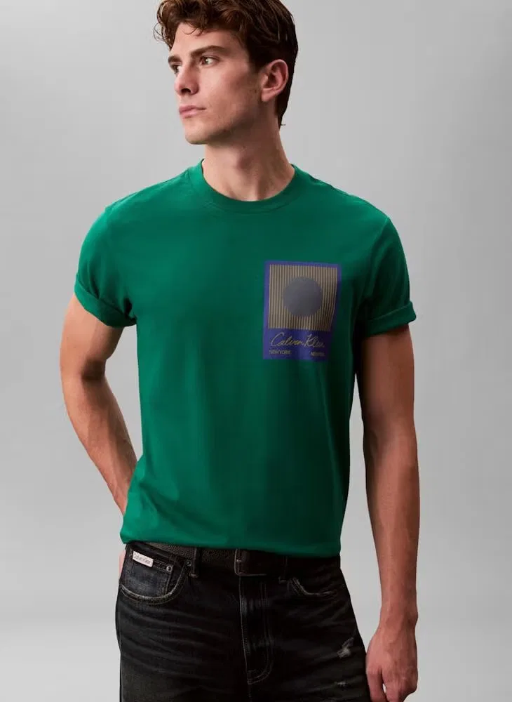 Футболка с принтом Graphic crew neck Calvin Klein, зеленый — фото 3