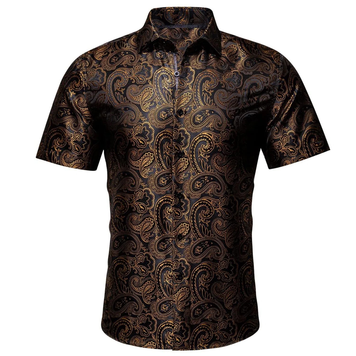 Мужская рубашка с коротким рукавом с принтом Paisley Shiny Satin Baroque Design, Brown