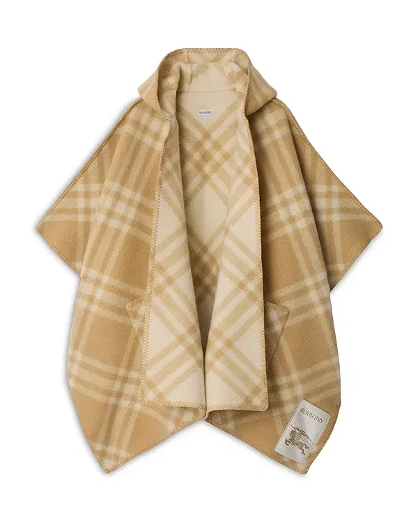 Женская накидка с капюшоном Reversible Check Wool Cape Burberry, Sand