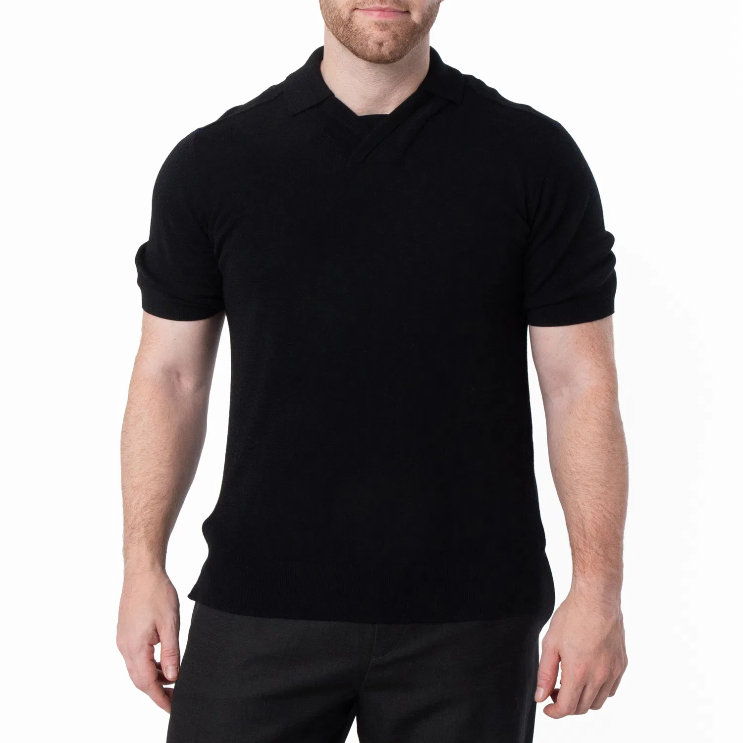 Поло V-образным вырезом V-Neck Wool Polo Shirt Burberry, Black